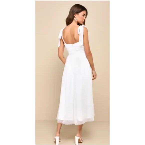 Lulus White Tulle Heart Dot Tie-Strap Luxe and Lovestruck Midi Dress Size S - Picture 10 of 10